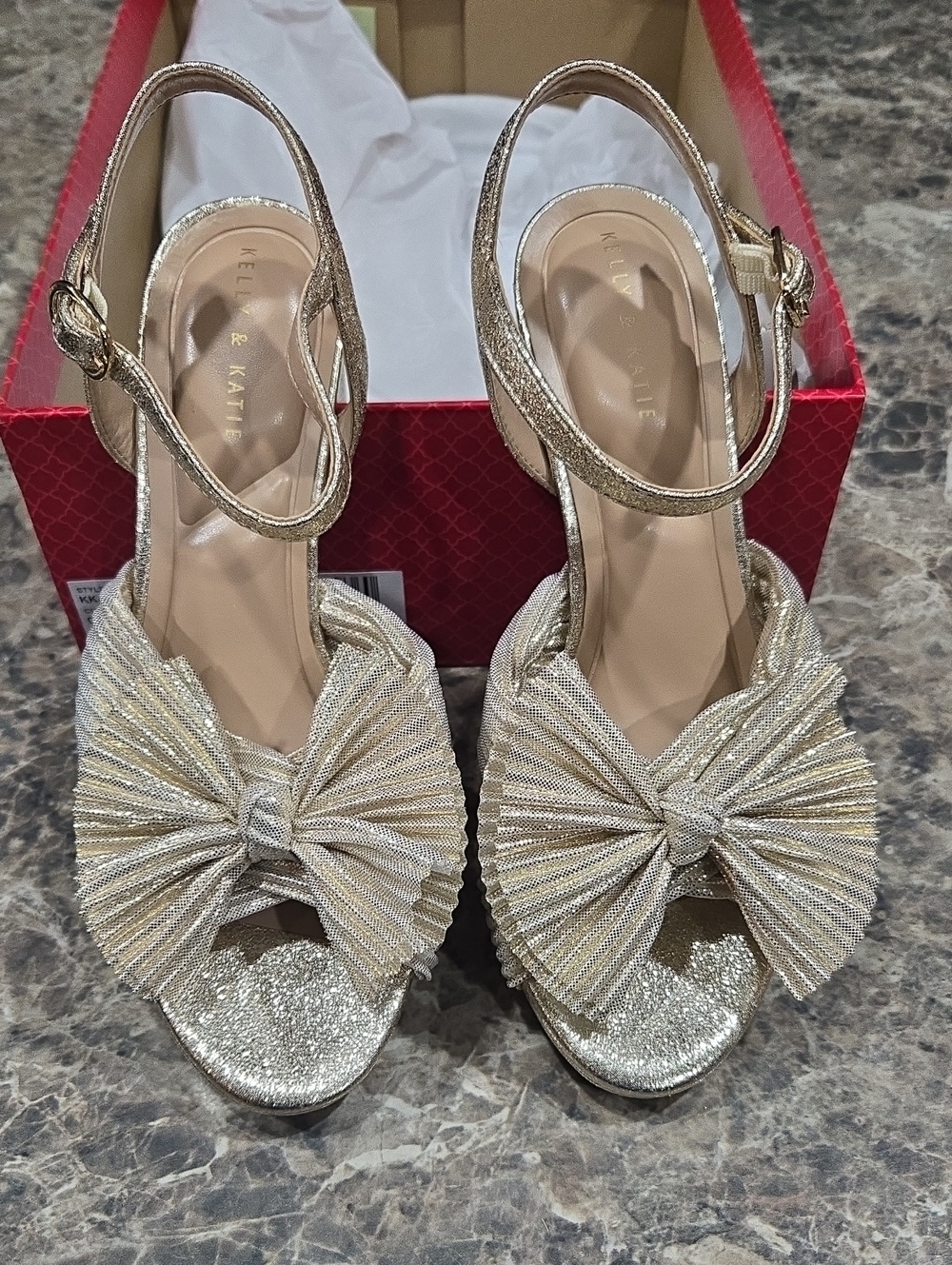 Kelly & Katie Metallic Gold Bow Slingback Heels